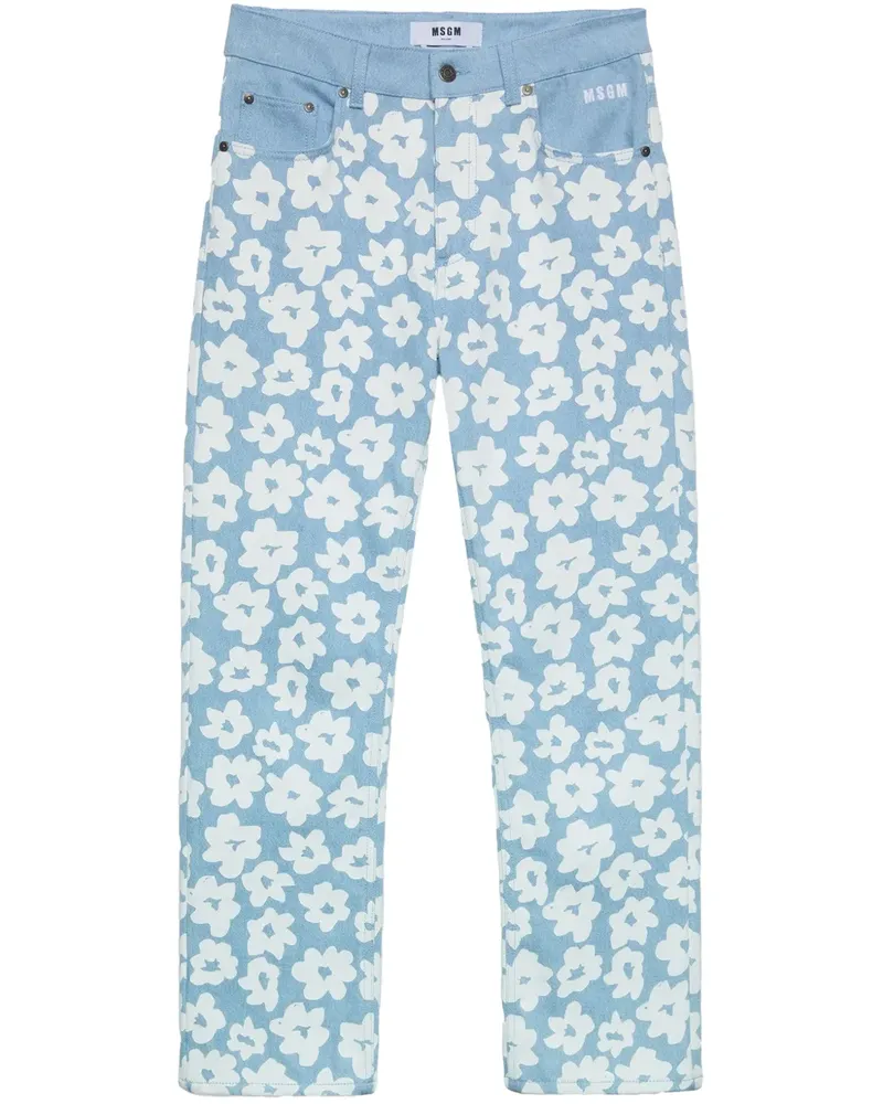MSGM Gerade Hose mit Blumen-Print - Blau Blau