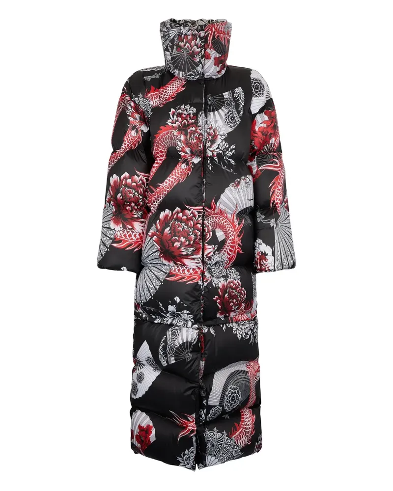 Roberto Cavalli Oversized-Mantel mit Drachen-Print - Schwarz Schwarz