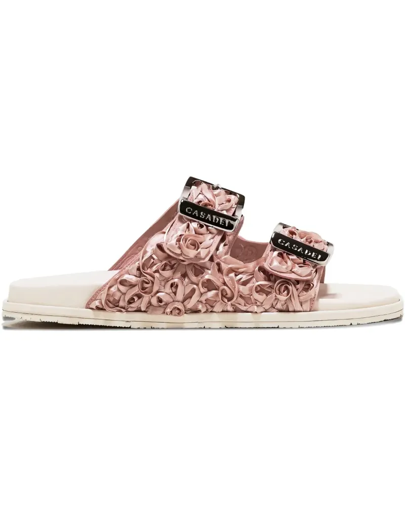 Casadei Pantoletten mit Rosenverzierung - Rosa Rosa