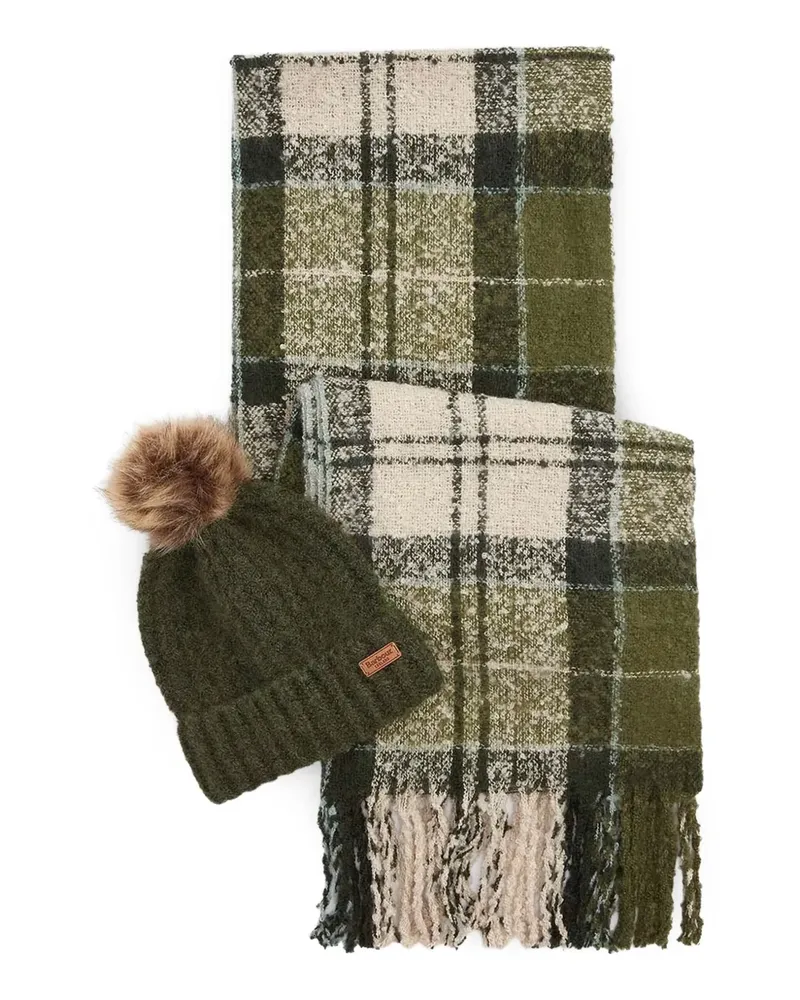 Barbour Kariertes Set aus Schal und Beanie - Grün Grün