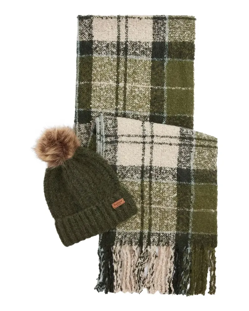 Barbour check-print scarf and beanie set - Grün Grün