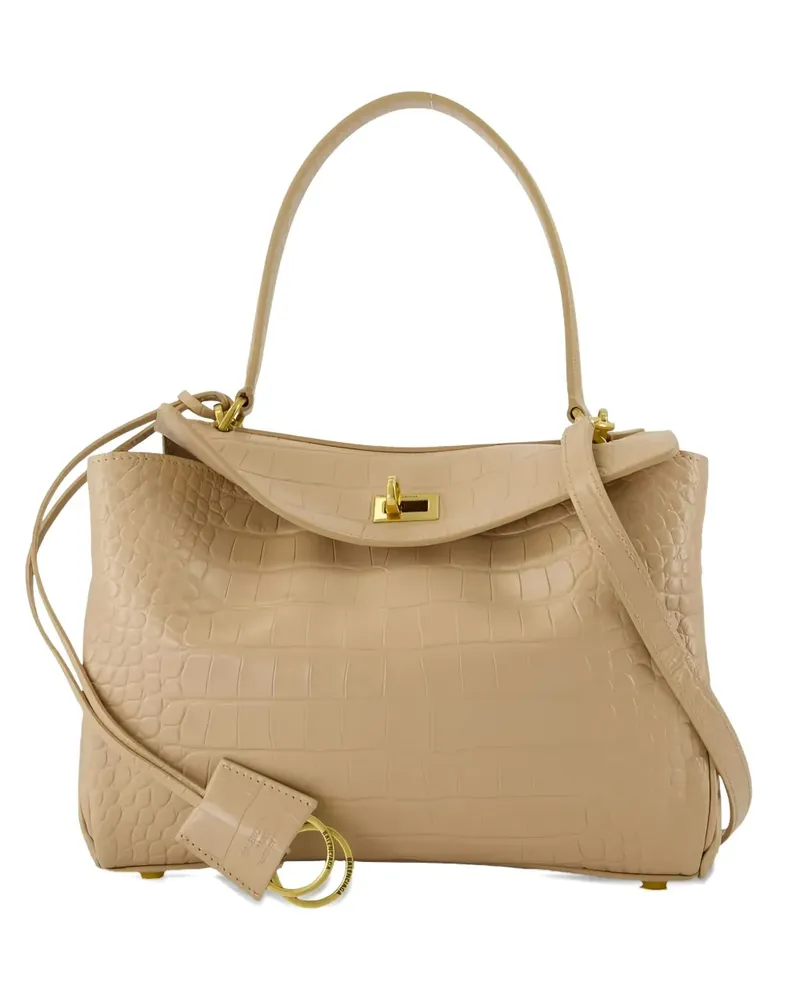 Balenciaga Kleine Rodeo Schultertasche mit Kroko-Effekt - Nude Nude