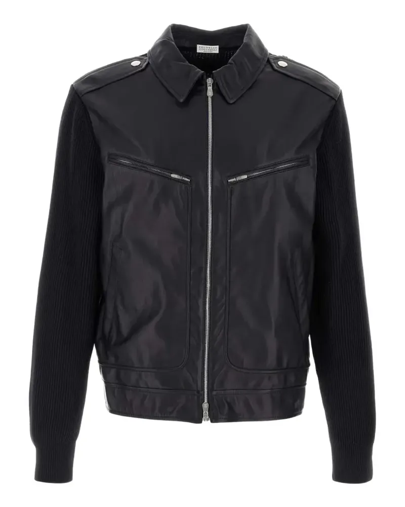Brunello Cucinelli leather panelled jacket - Schwarz Schwarz