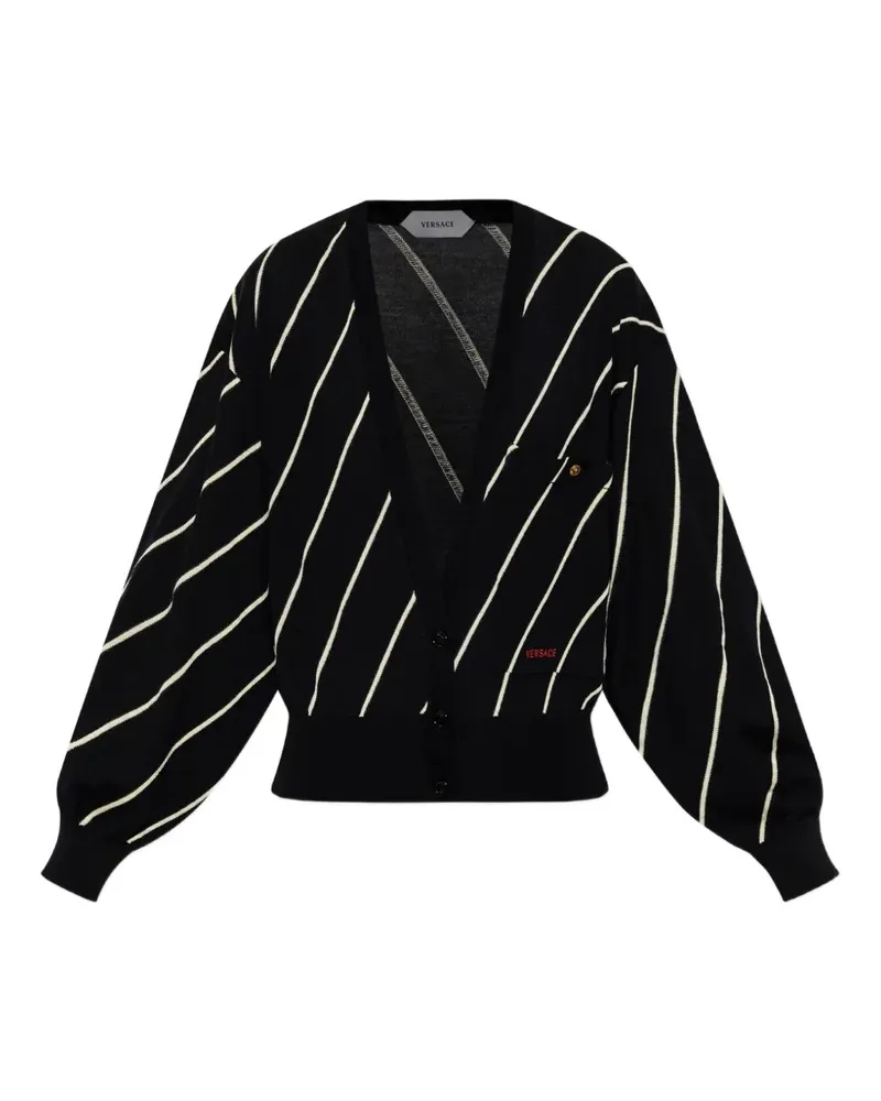 Versace diagonal-stripe embroidered-logo cardigan - Schwarz Schwarz