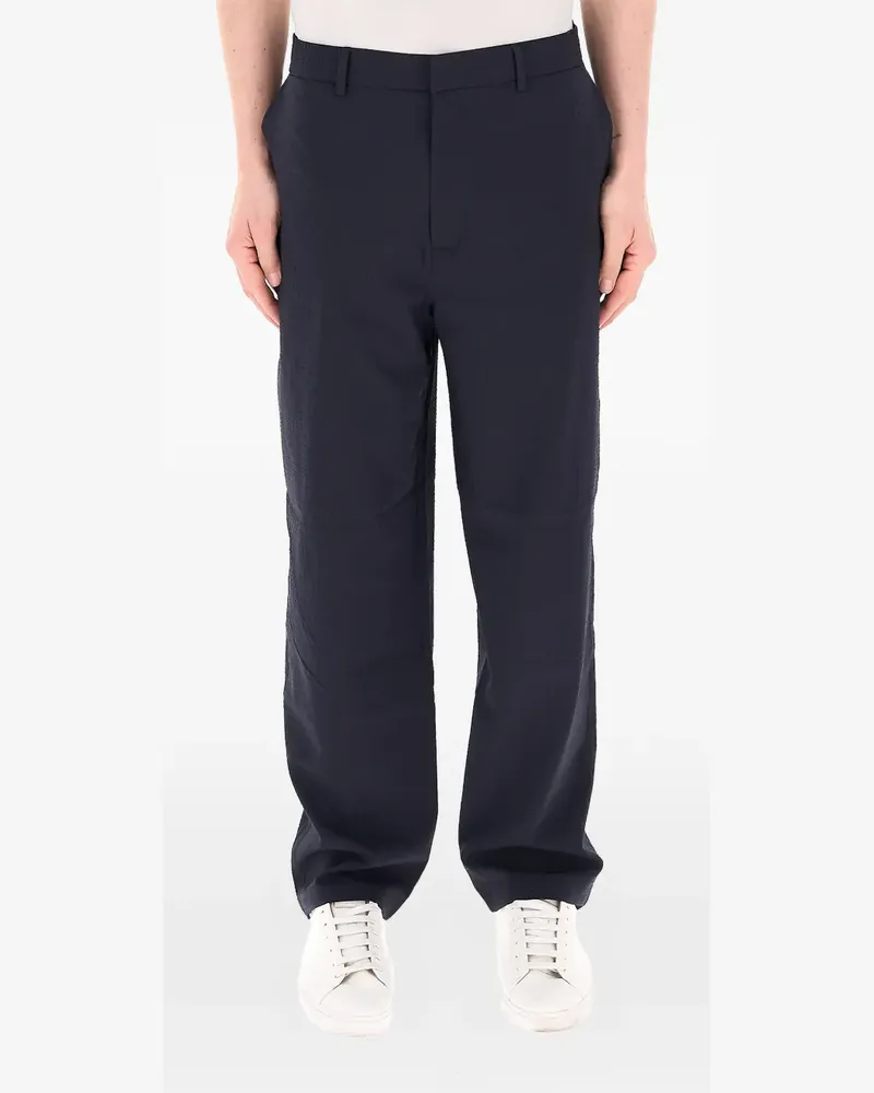 Armani Exchange seersucker-textured logo-plaque trousers - Blau Blau