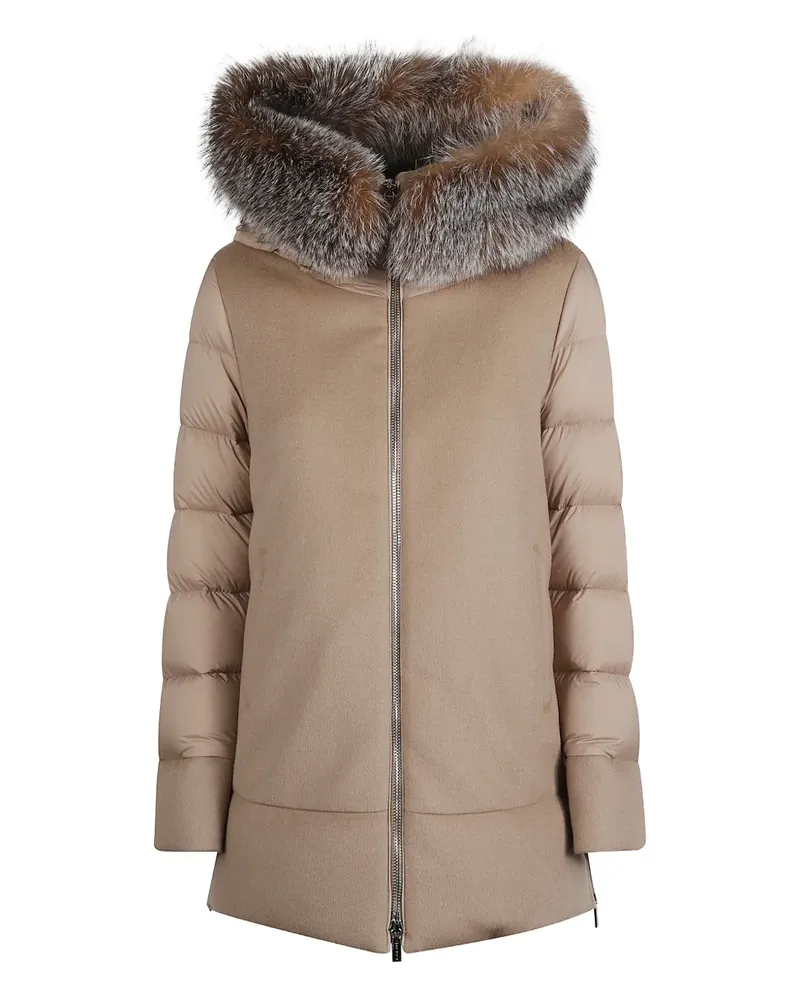 MOORER hairy hat down jacket - Nude Nude