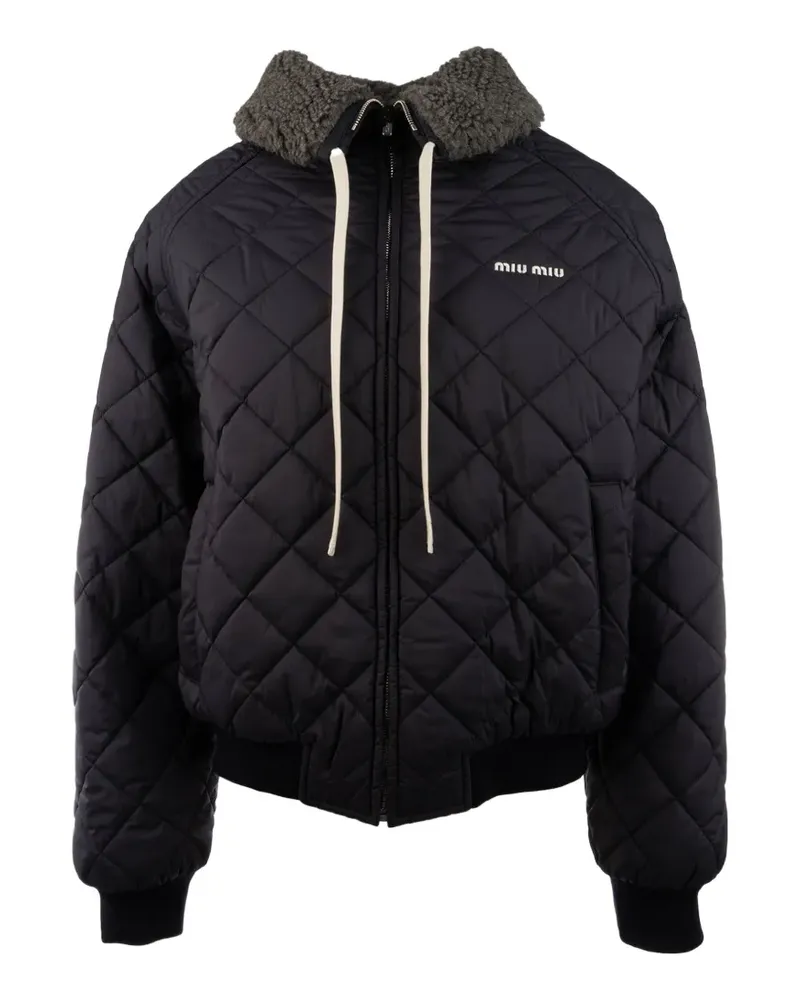 Miu Miu quilted shearling-collar jacket - Blau Blau
