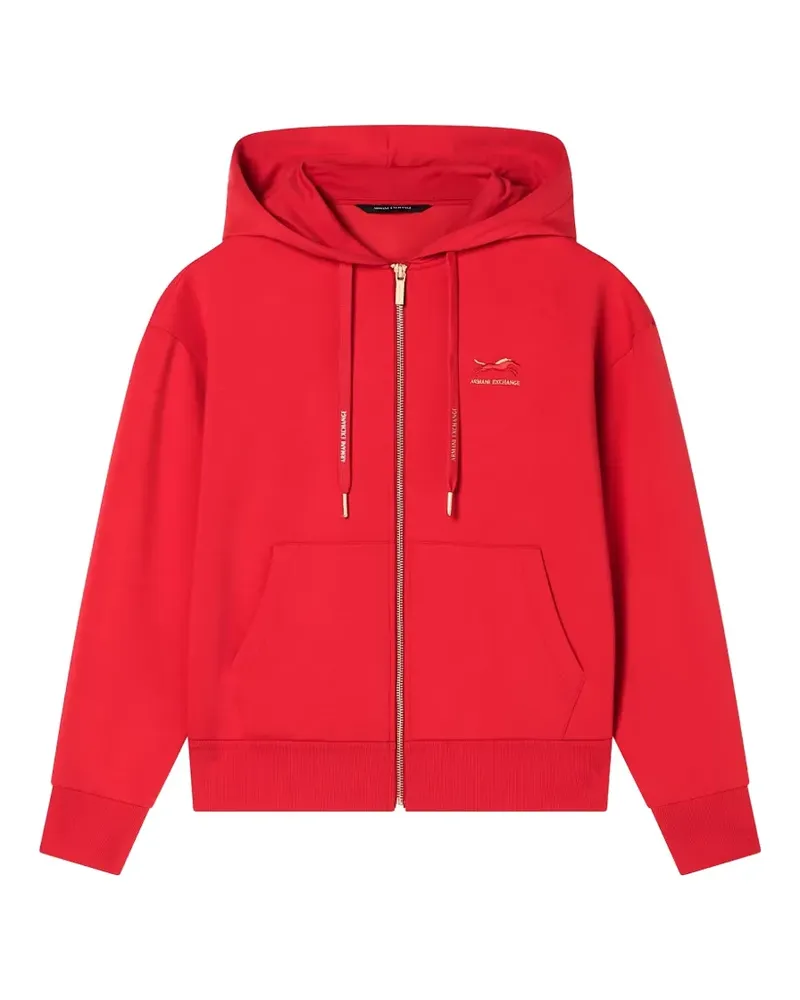 Armani Exchange logo-embroidered zip-up hoodie - Rot Rot
