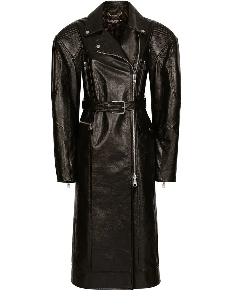 Dolce & Gabbana Ledermantel mit Gürtel - Schwarz Schwarz