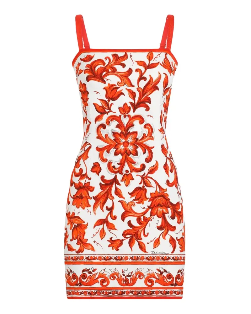 Dolce & Gabbana Charmeuse Kleid mit Majolica-Print - Rot Rot