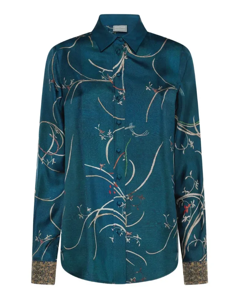 Pierre-Louis Mascia Aloe Seidenhemd mit botanischem Print - Blau Blau