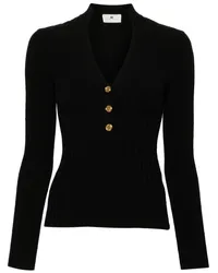 Elisabetta Franchi Gerippter Pullover mit V-Ausschnitt Schwarz