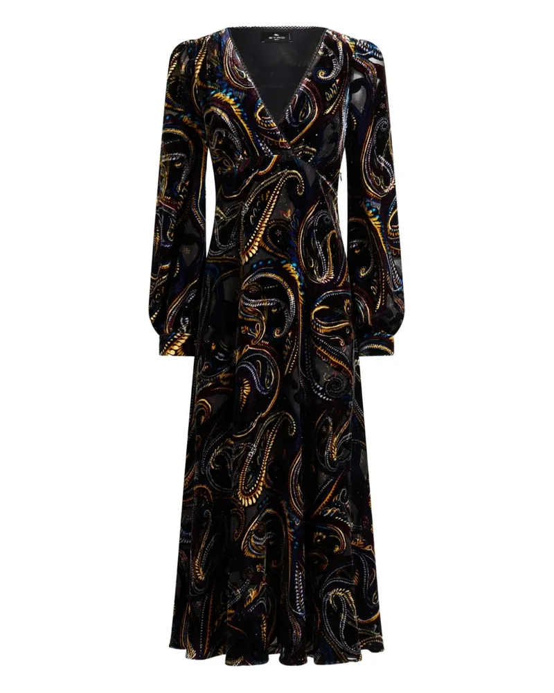 Etro Gewickeltes Midikleid aus Samt mit Paisleymuster - Schwarz Schwarz