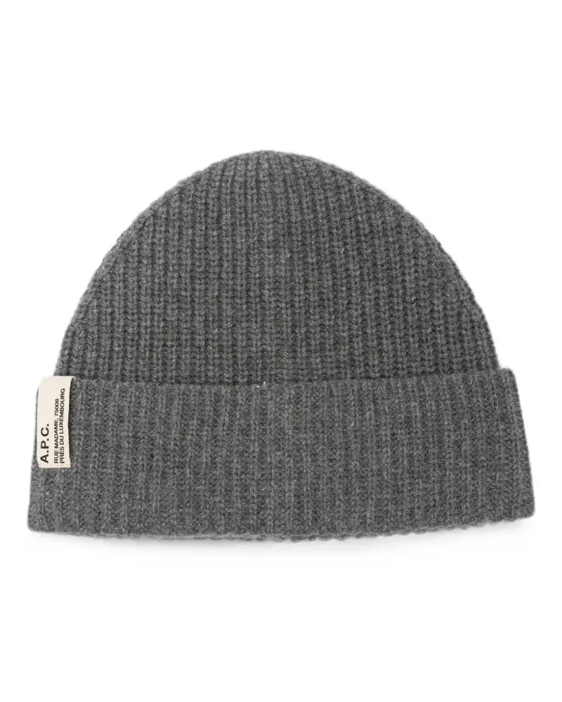 A.P.C. ribbed-knit logo-patch beanie hat - Grau Grau