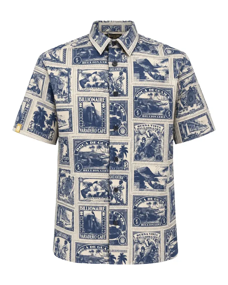 Billionaire stamp-print bowling shirt - Blau Blau