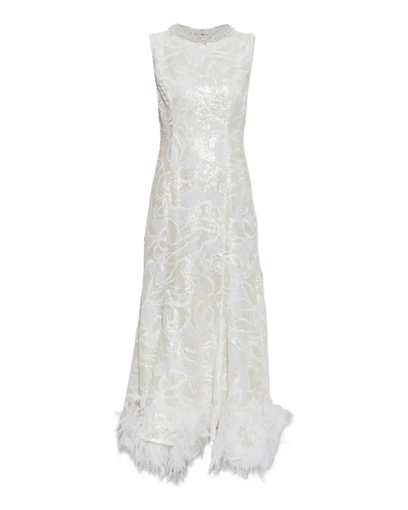 Self-Portrait white sequin lace feather midi dress - Weiß Weiß