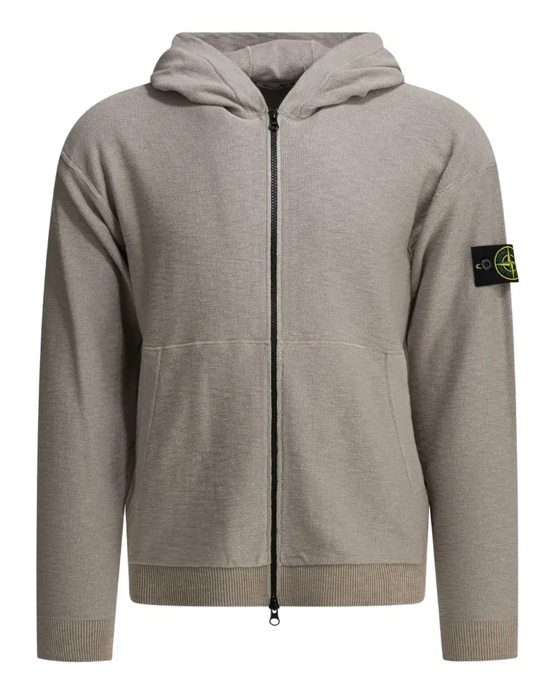 Stone Island logo-patch zip-up hoodie - Nude Nude