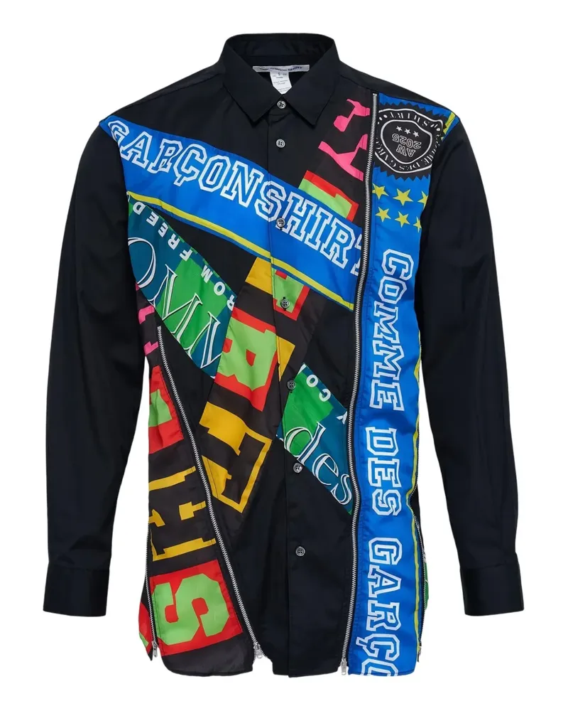 Comme des Garçons Reißverziertes Hemd mit Buchstaben-Print - Schwarz Schwarz