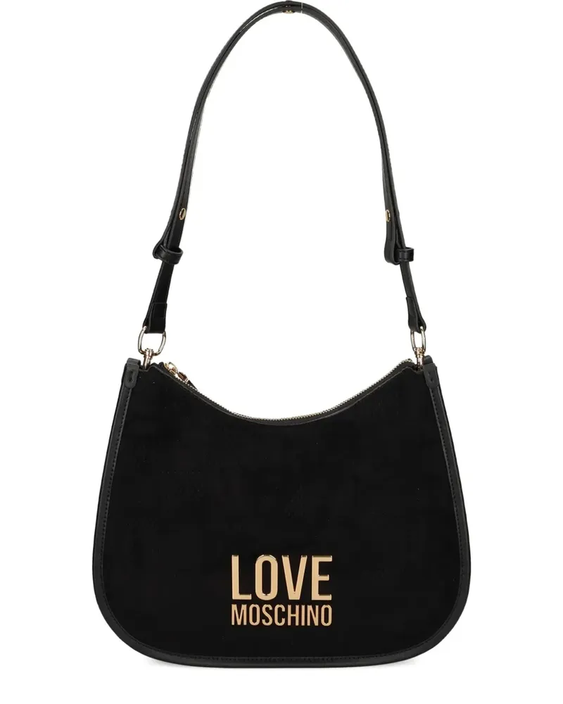 Moschino Halbrunde Schultertasche mit Logo-Schild - Schwarz Schwarz
