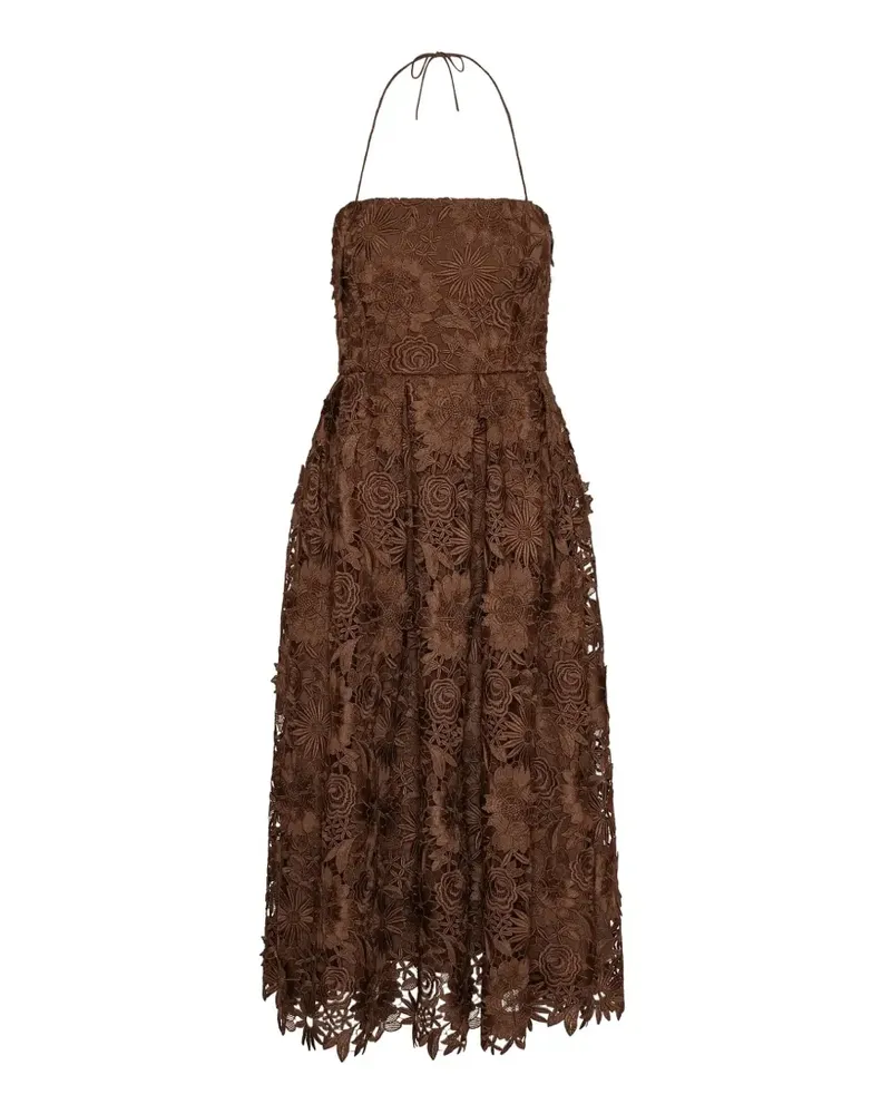 ROTATE Birger Christensen floral lace midi dress - Braun Braun