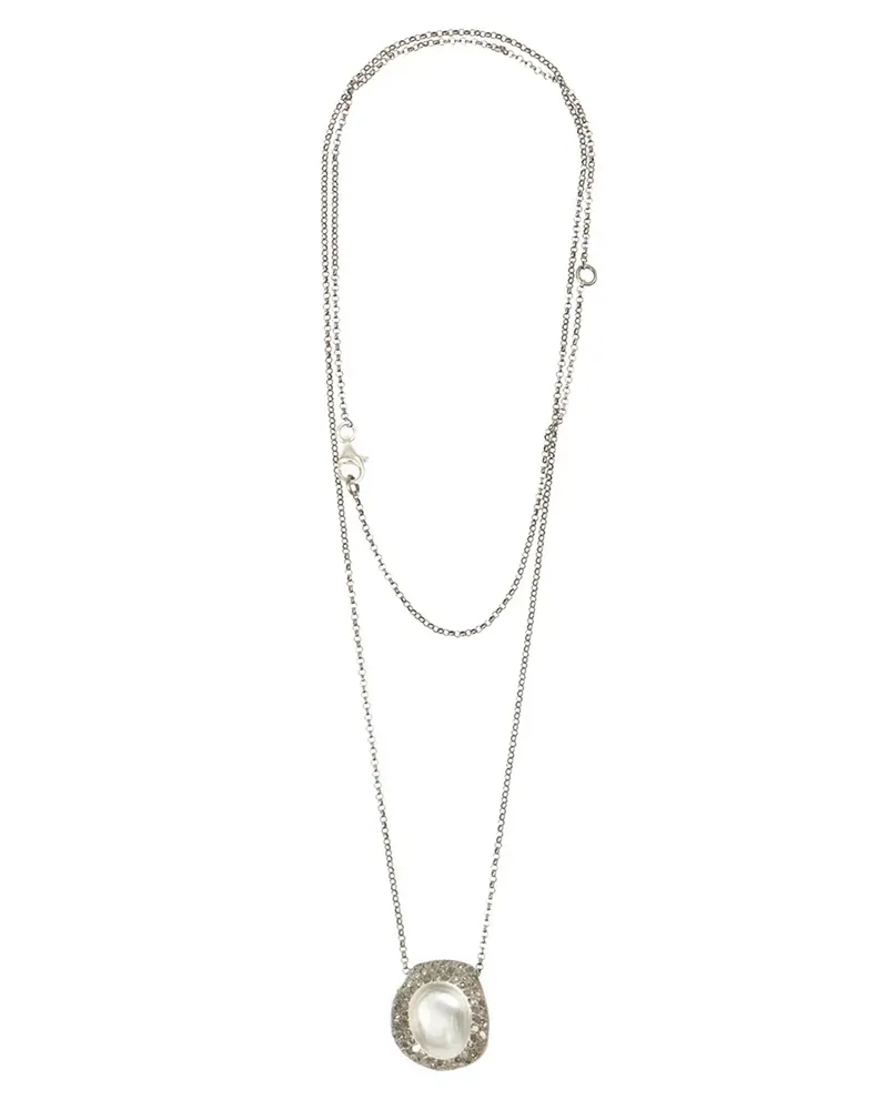 Rosa Maria Silberhalskette mit rundem Diamantenanhänger Silber