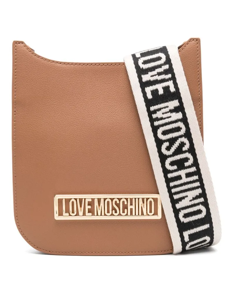 Moschino Schultertasche mit Logo-Schild - Braun Braun