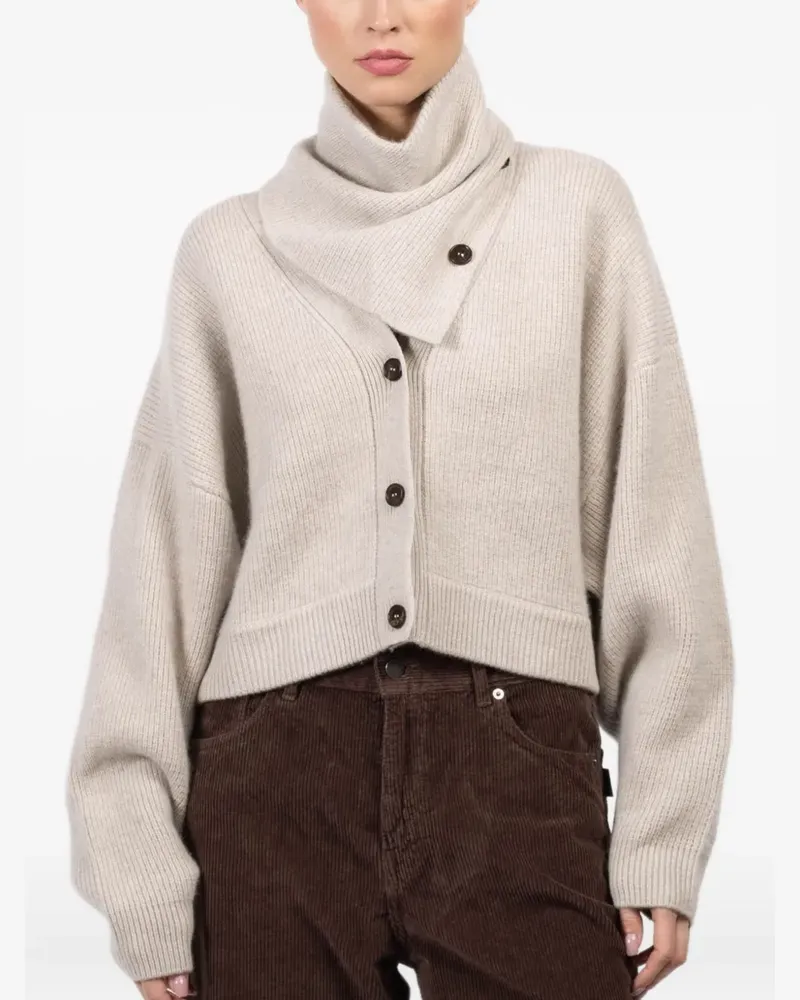 Le Kasha 1918 detachable-scarf V-neck cardigan - Nude Nude