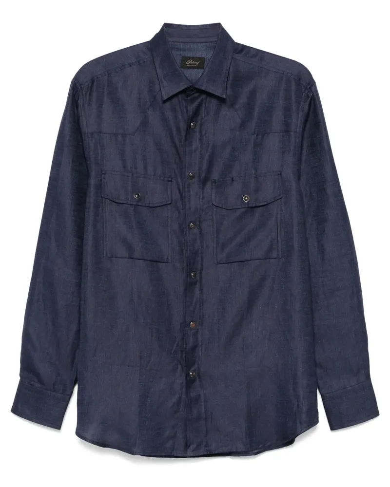 Brioni Hemd mit Slub-Struktur - Blau Blau