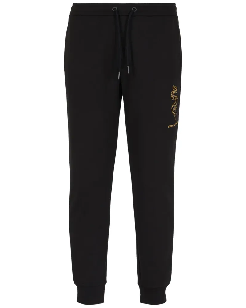 Armani Exchange Jogginghose mit Drachenstickerei - Schwarz Schwarz