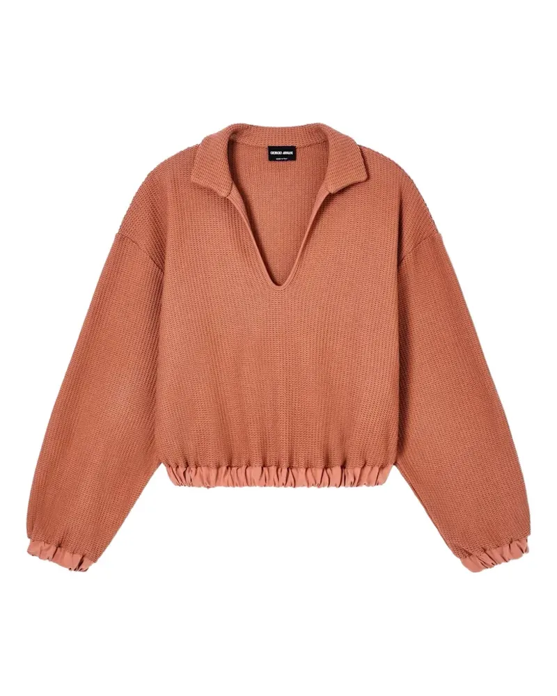 Giorgio Armani waffle-knit V-neck sweatshirt - Orange Orange