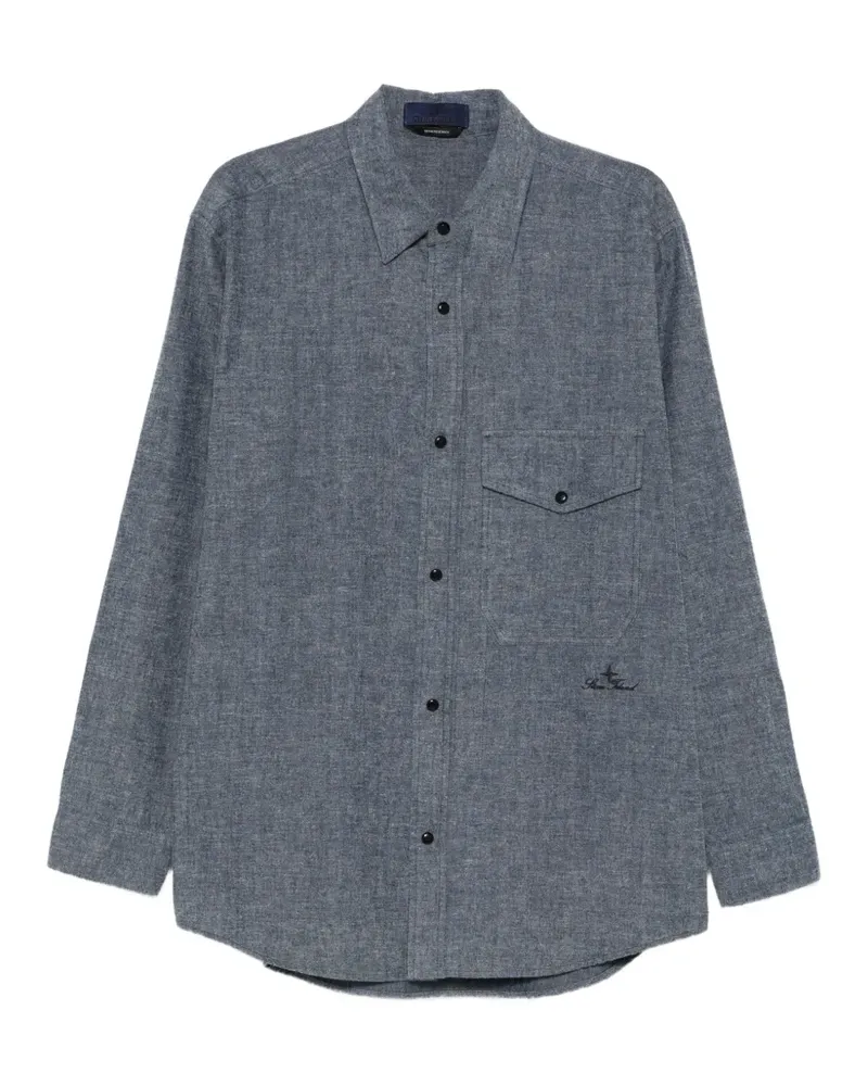 Stone Island logo-embroidered chest-pocket shirt - Blau Blau