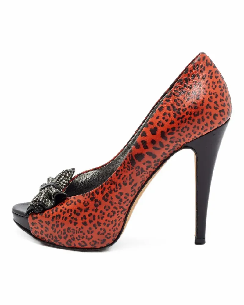 Gina Clair Hoodie Peeptoe-Pumps mit Absatz und Leopardenprint - Orange Orange