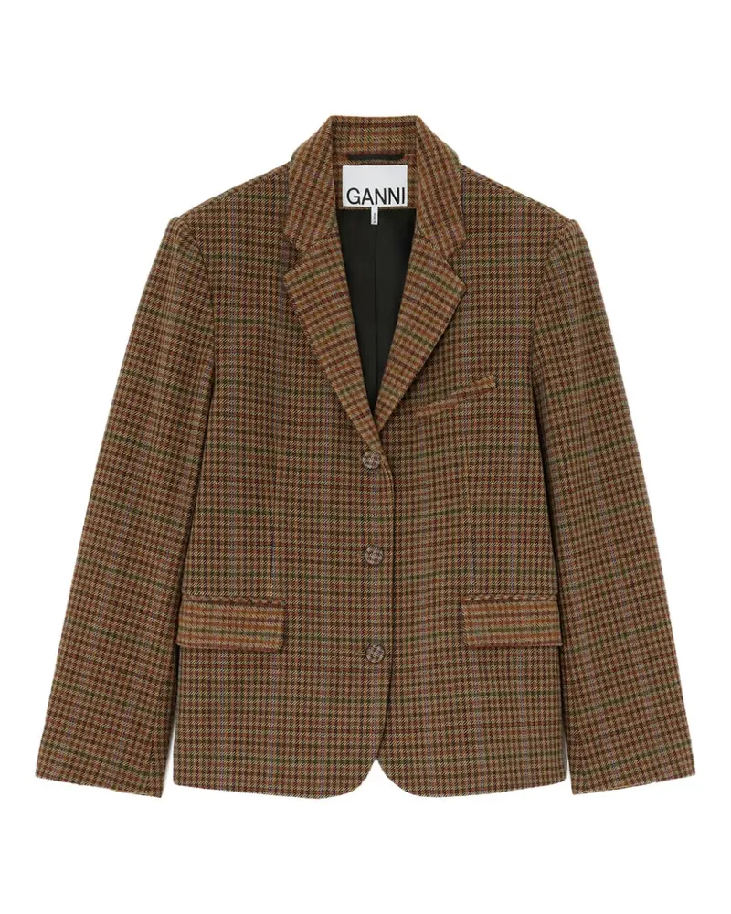 Ganni Sakko aus kariertem Twill - Braun Braun