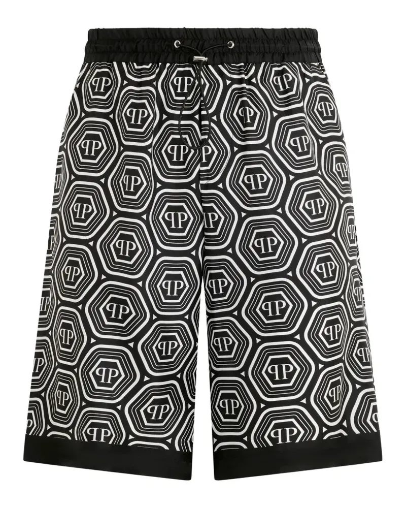 Philipp Plein Seidenshorts mit Monogramm - Schwarz Schwarz