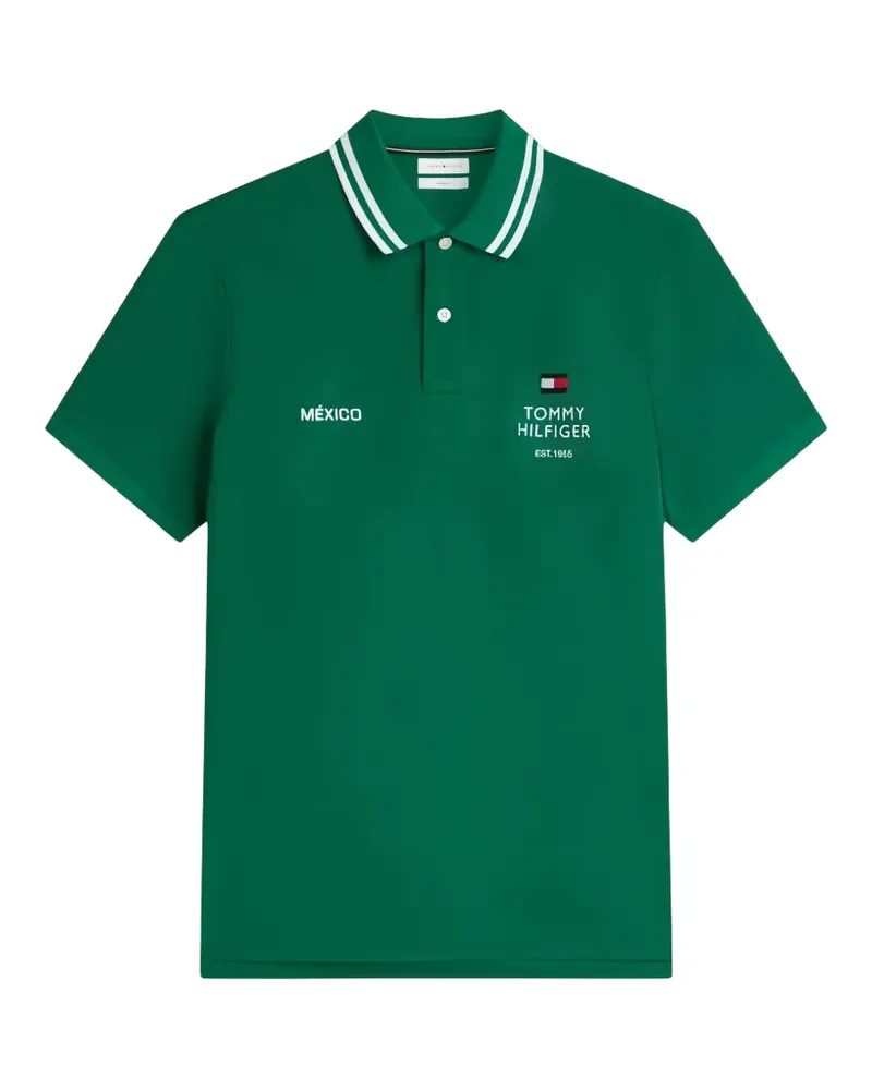 Tommy Hilfiger logo-embroidered striped-collar polo shirt - Grün Grün
