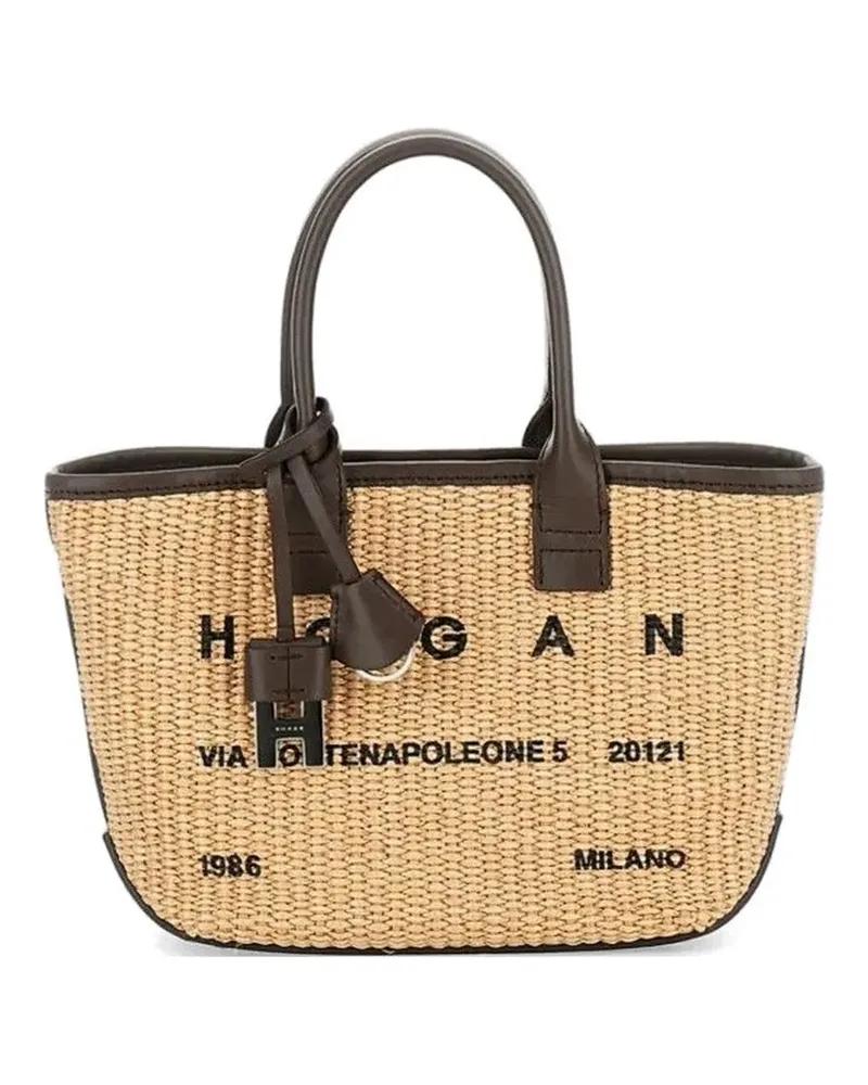 Hogan woven top-handle tote bag - Nude Nude