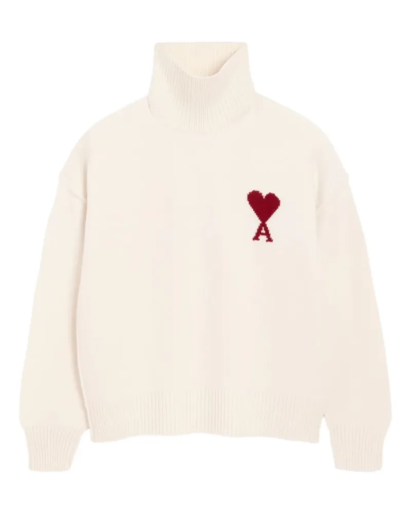 AMI Paris Stehkragen-Pullover mit Herz-Intarsie - Nude Nude