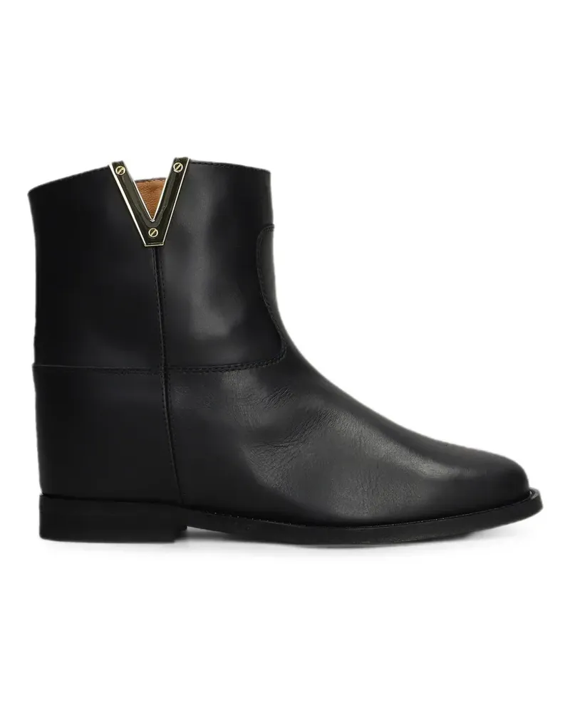 Via Roma 15 logo-plaque inner-wedge-heel ankle boots - Schwarz Schwarz