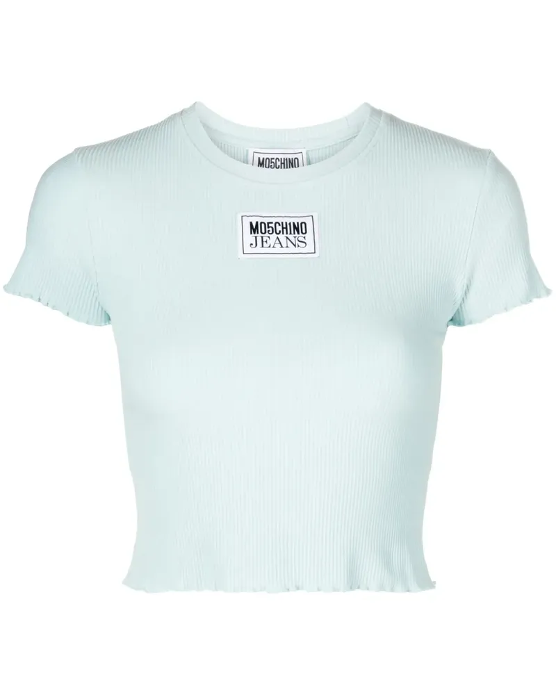 Moschino Fein geripptes Cropped-T-Shirt - Blau Blau