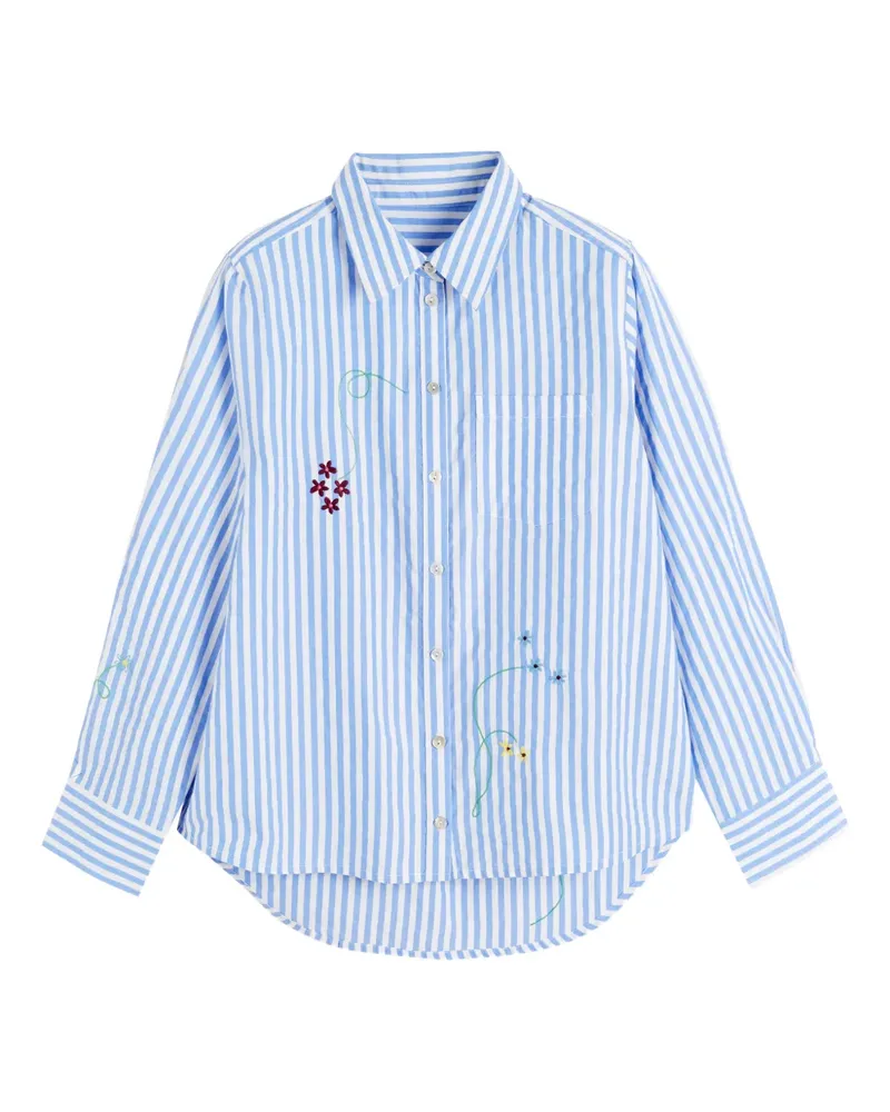 Chinti & Parker Gestreiftes Hemd mit Blumenstickerei - Blau Blau