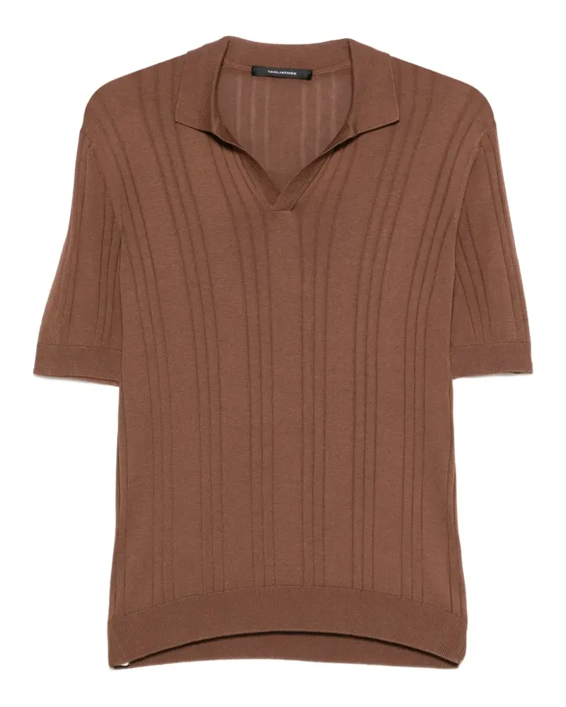 Tagliatore Geripptes T-Shirt mit V-Ausschnitt - Braun Braun