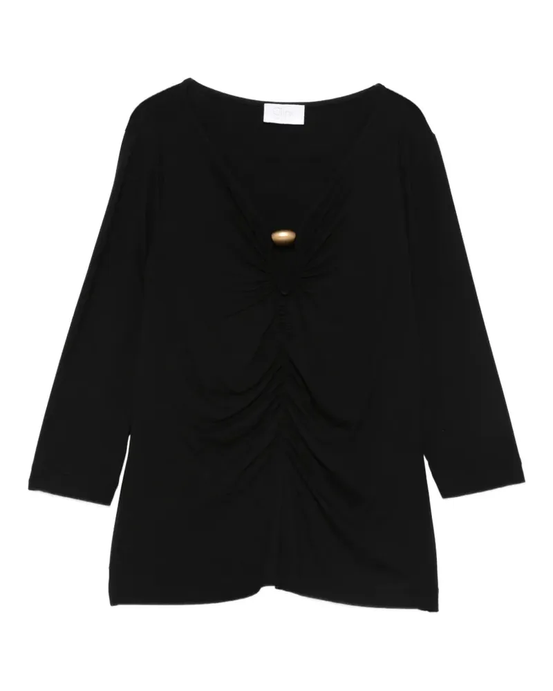 Clips Gerafftes T-Shirt mit V-Ausschnitt - Schwarz Schwarz