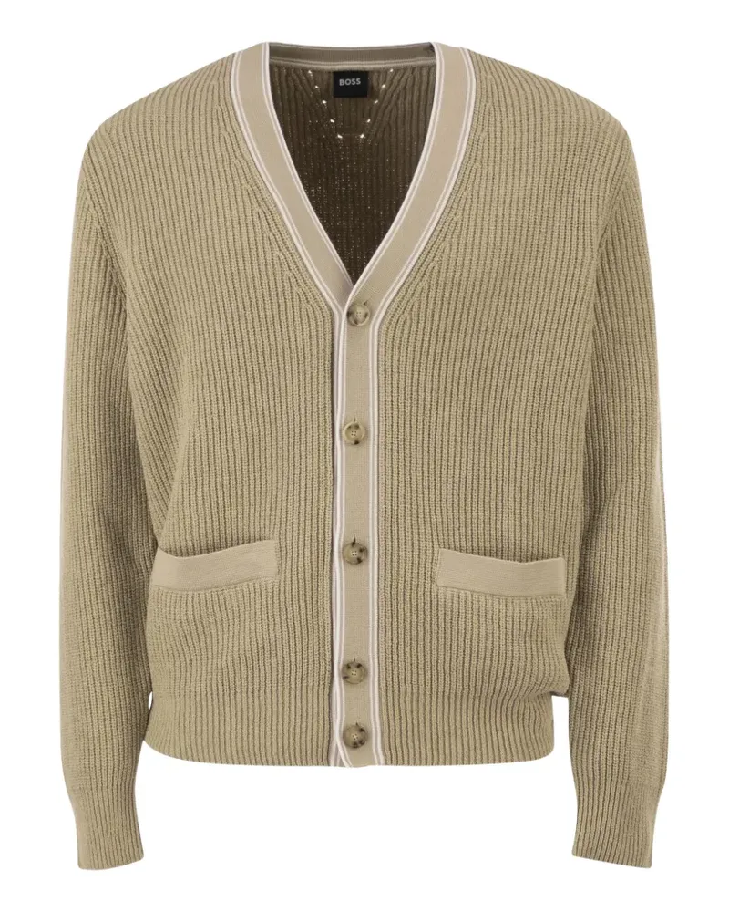 HUGO BOSS ribbed-knit cardigan - Nude Nude