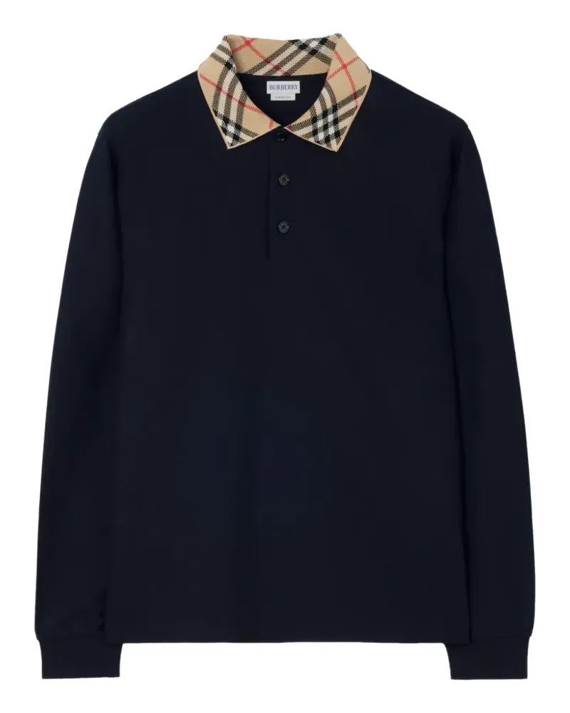Burberry Langärmeliges Poloshirt mit Check-Kragen - Blau Blau