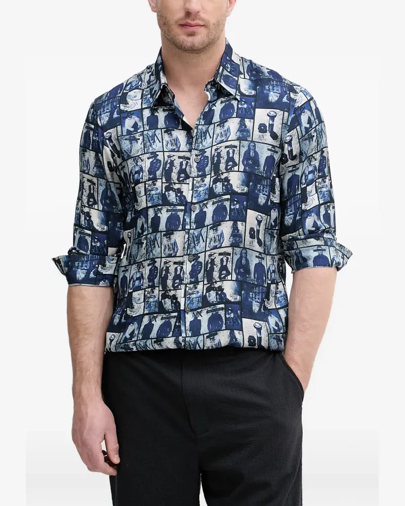 Armani Exchange Hemd mit grafischem Print - Blau Blau
