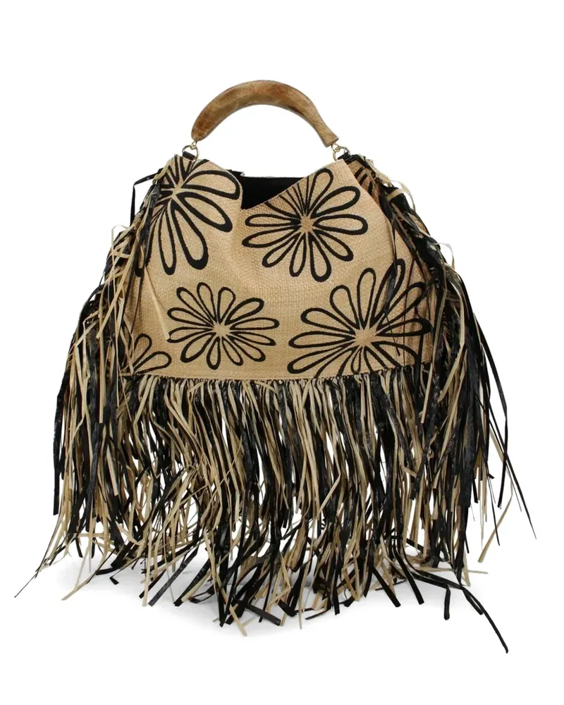 FARM Rio floral fringe tote bag - Nude Nude
