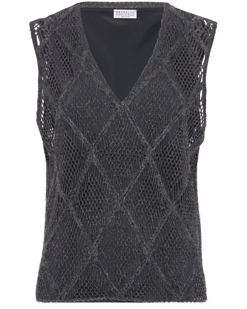 Brunello Cucinelli Pullunder mit Lochstrickmuster - Grau Grau