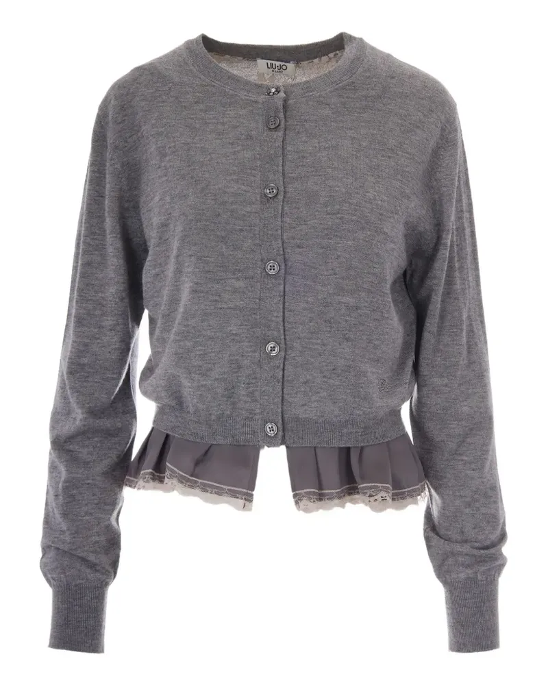 Liu Jo lace-trim ruffled cardigan - Grau Grau