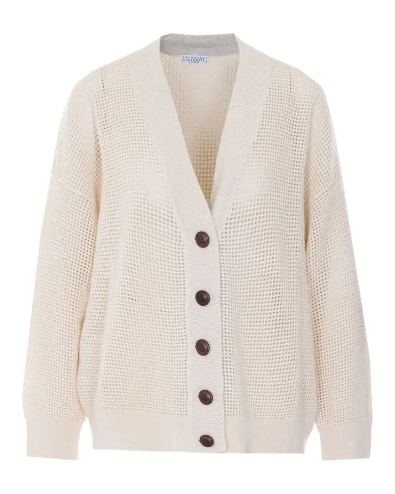 Brunello Cucinelli open-knit cashmere cardigan - Nude Nude