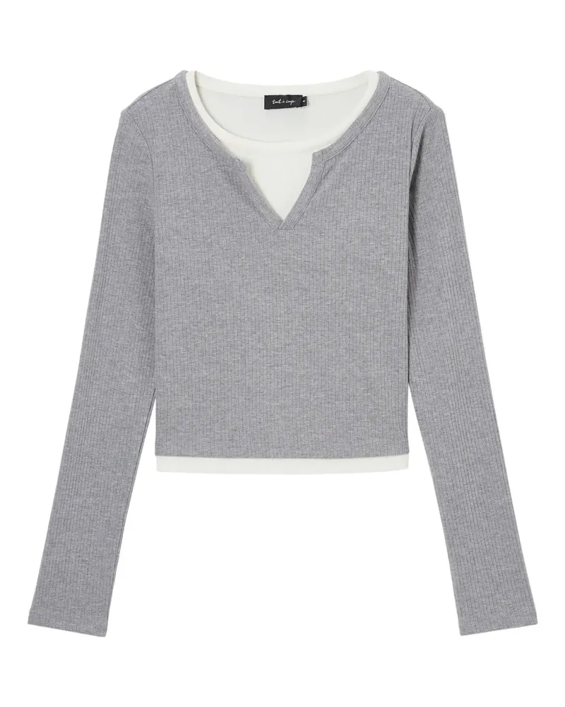 Tout a Coup Gerippter Pullover mit rundem Ausschnitt - Grau Grau